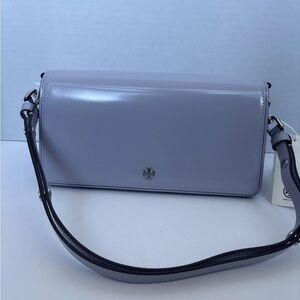 Tory Burch Emerson Patent Convertible Shoulder Crossbody/Bag Violet Sky /Silver